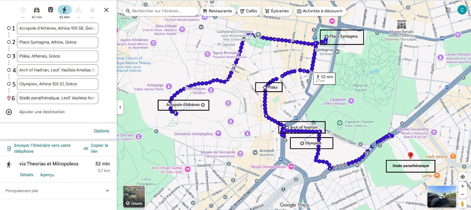 carte-itinéraire-athenes-1-jour