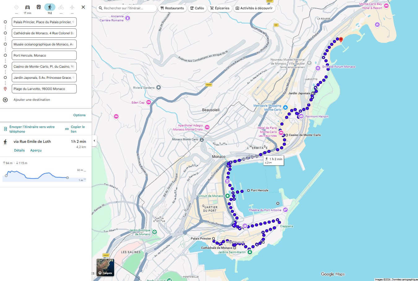 carte monaco a pieds